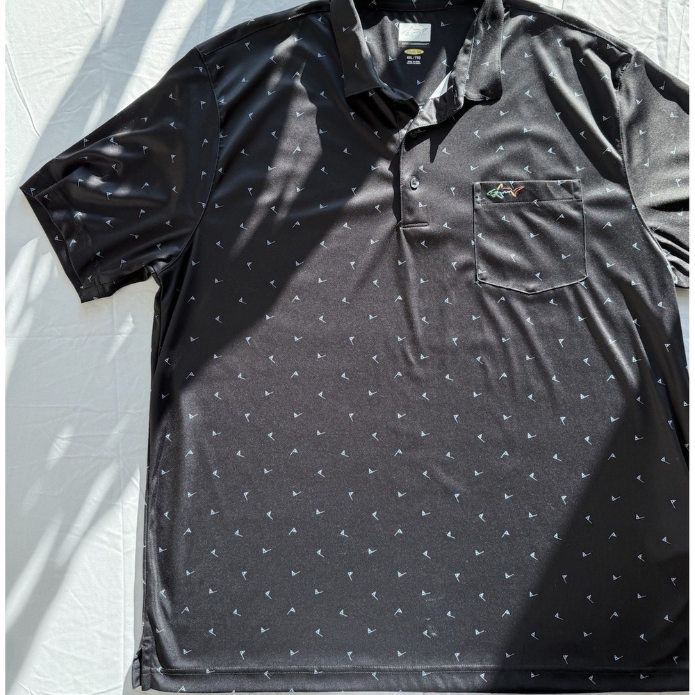 Greg Norman‎ Play Dry Polo Shirt Men's XXL Black Geometric Shark Logo
